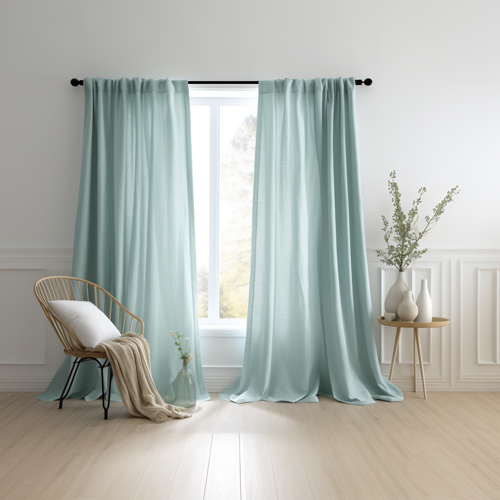 Aquamarine Blue Linen Pole Pocket Curtain - Custom Sizes & Colours