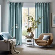 Aquamarine Blue Pinch Pleat Linen Curtain - Dutch Heading for Rings and Hooks - Custom Sizes & Colours