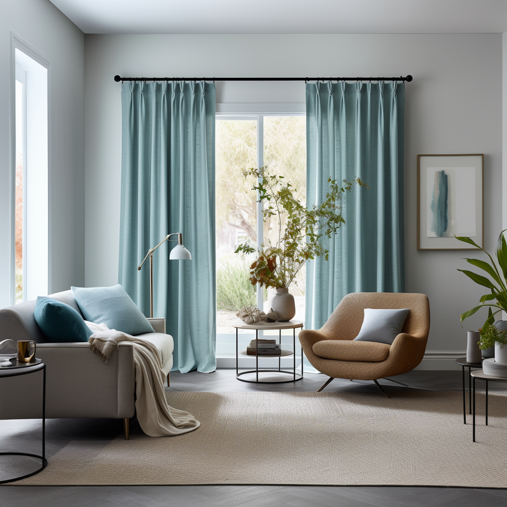 Aquamarine Blue Pinch Pleat Linen Curtain - Dutch Heading for Rings and Hooks - Custom Sizes & Colours