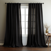 Black Linen Back Tab Curtain Panel - Custom Sizes and Colors 