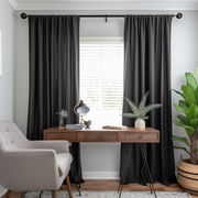 Black Linen Curtain with Cotton Lining and Pole Pocket - Privacy Linen Drapery with Custom Width
