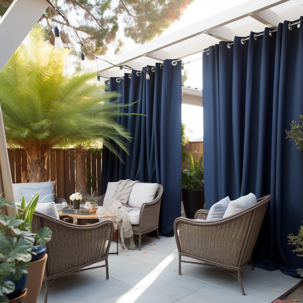 Dark Blue Outdoor Curtain - Weights Available - Different Headings and Custom Sizes - Perfect for Porches, Patio, Lawn & Garden