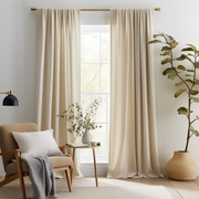Cream Rod Pocket Linen Curtain with Cotton Lining - Custom Width, Custom Length