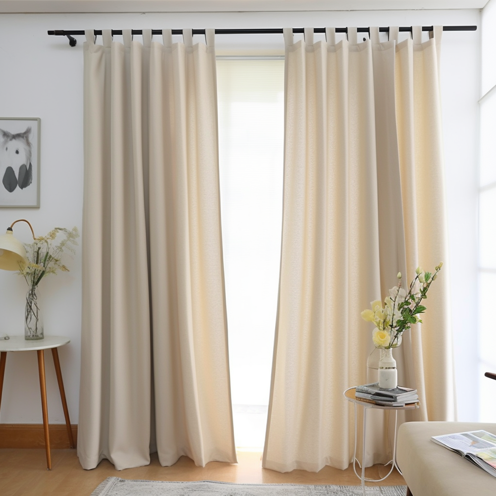 Cream Tab Top 100% Linen Curtain with Cotton or Blackout Lining ...