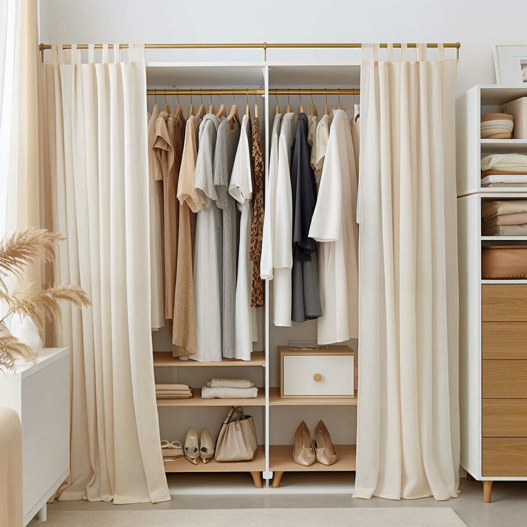 Cream Сloset Tab Top Curtains with Cotton Lining - Natural Linen Fabric - Custom Width and Length - 25 Colours Available