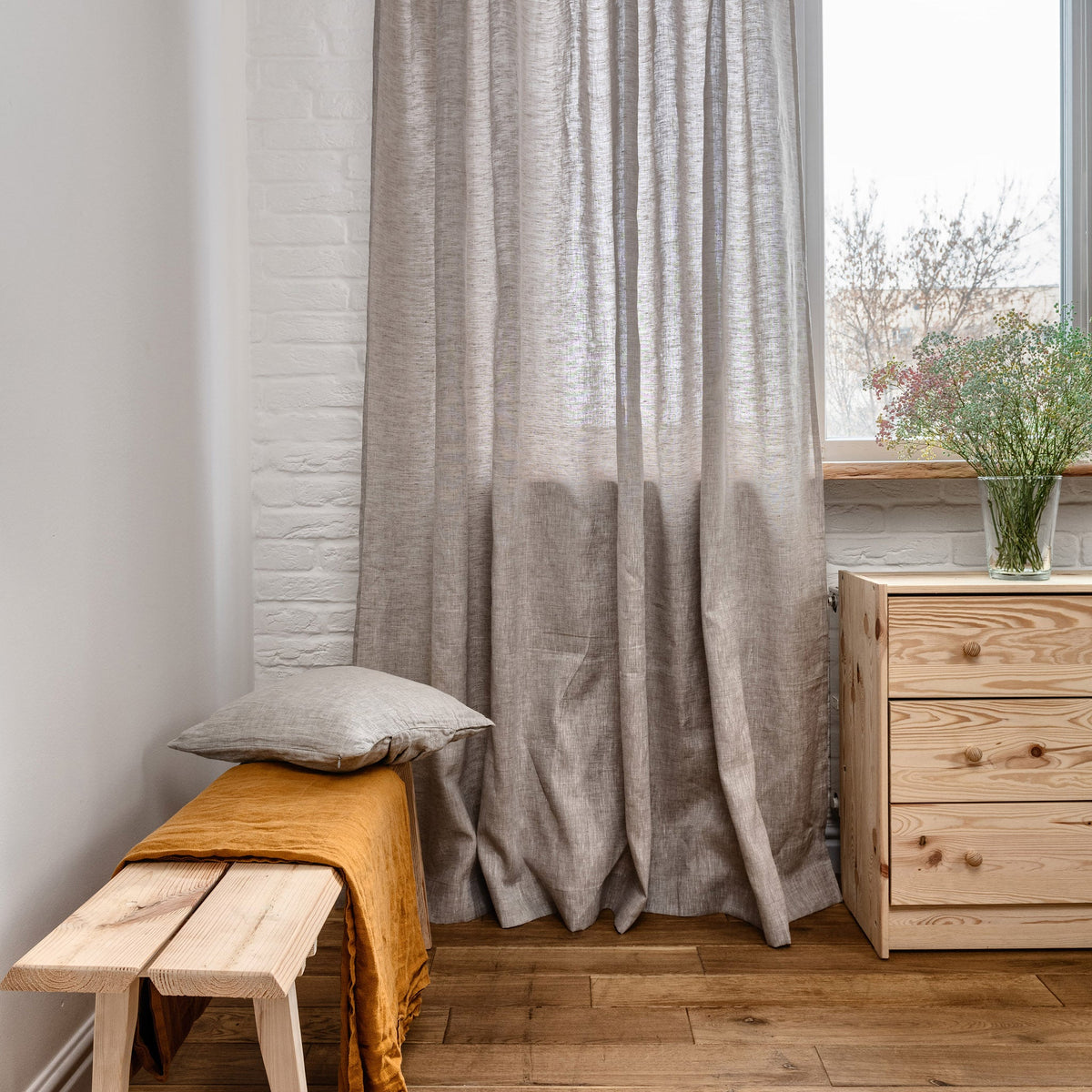 100% Linen Back Tab Curtains for Bedroom - Custom Width, Custom Length ...
