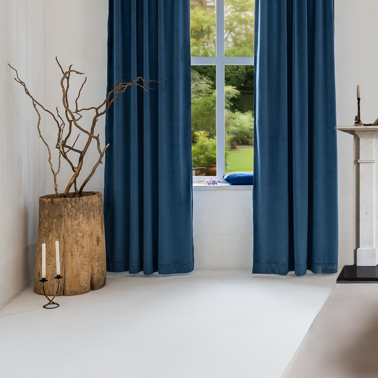 Steel Blue Velvet S-Fold Curtain - Custom Length and Width