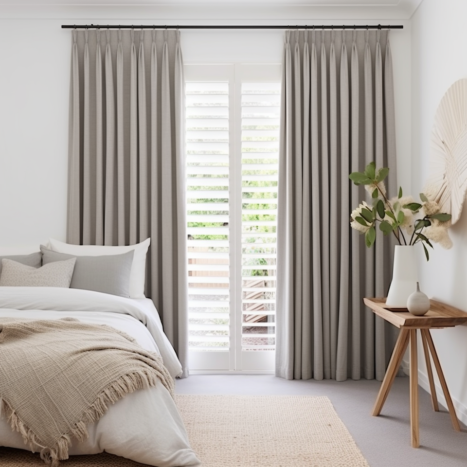 Double Pinch Pleat 100% Linen Curtains Panel For Bedroom with Blackout ...