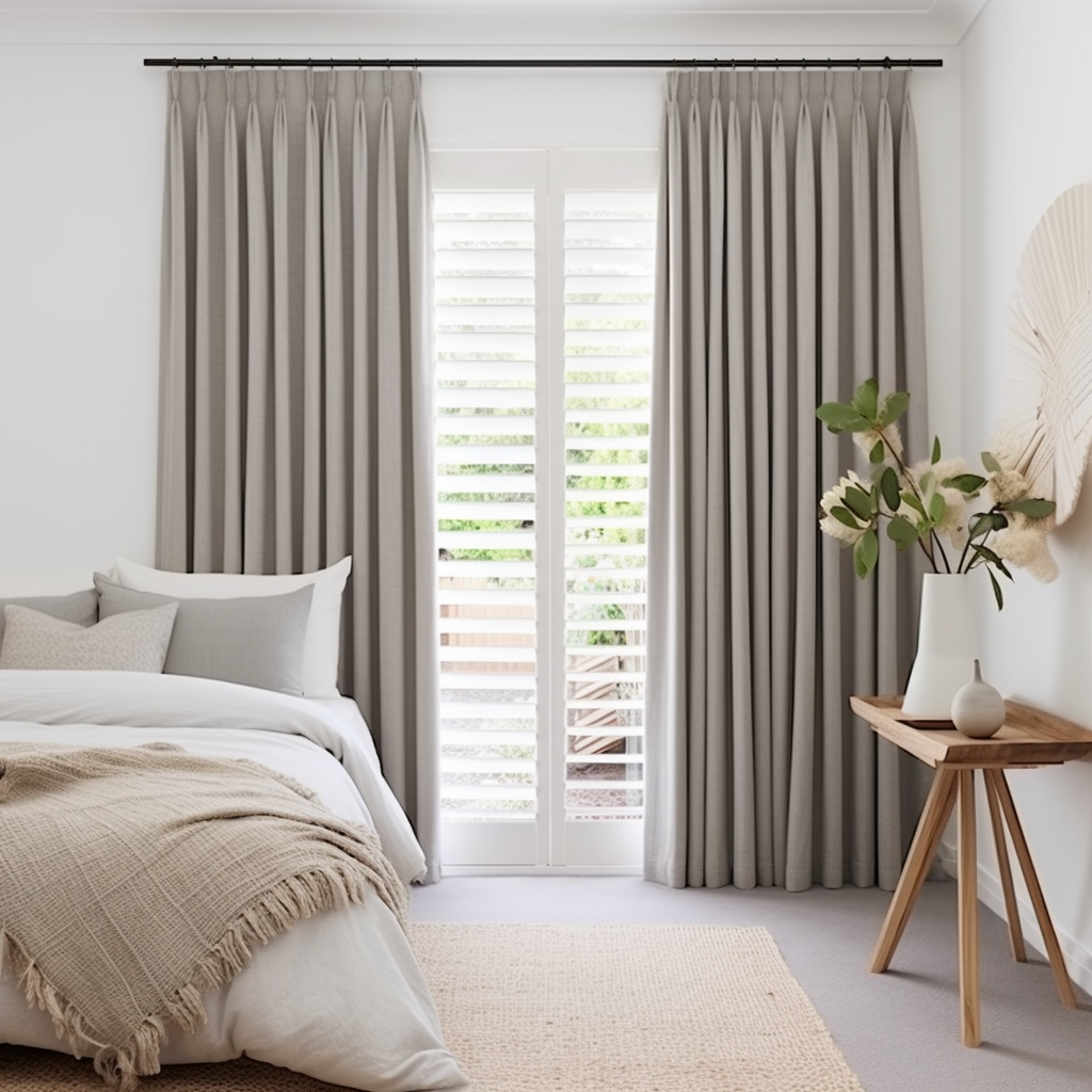 Double Pinch Pleat Linen Curtains Panel For Bedroom with Blackout Lining - Dutch Pleat Heading for Rings and Hooks
