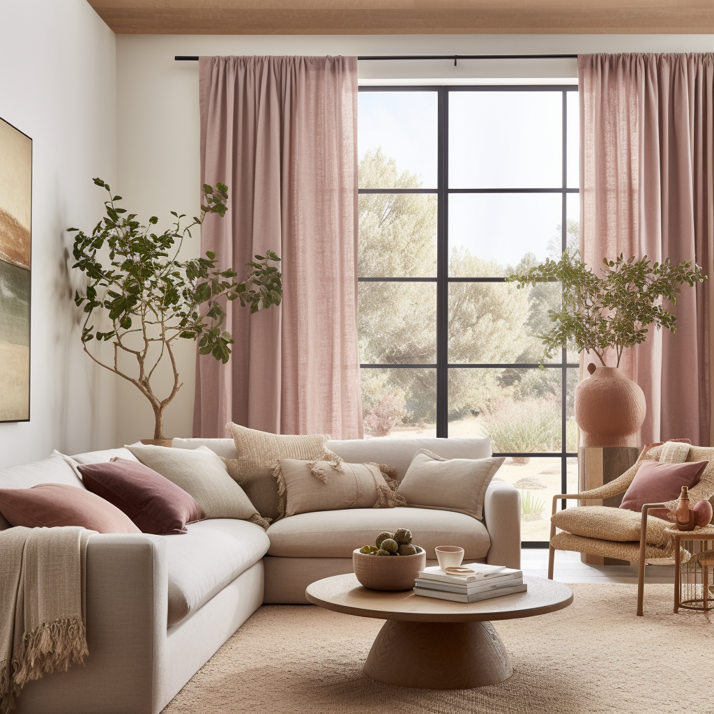 Dusty Pink Linen Pole Pocket Curtain with Cotton Lining - Custom Sizes & Colours