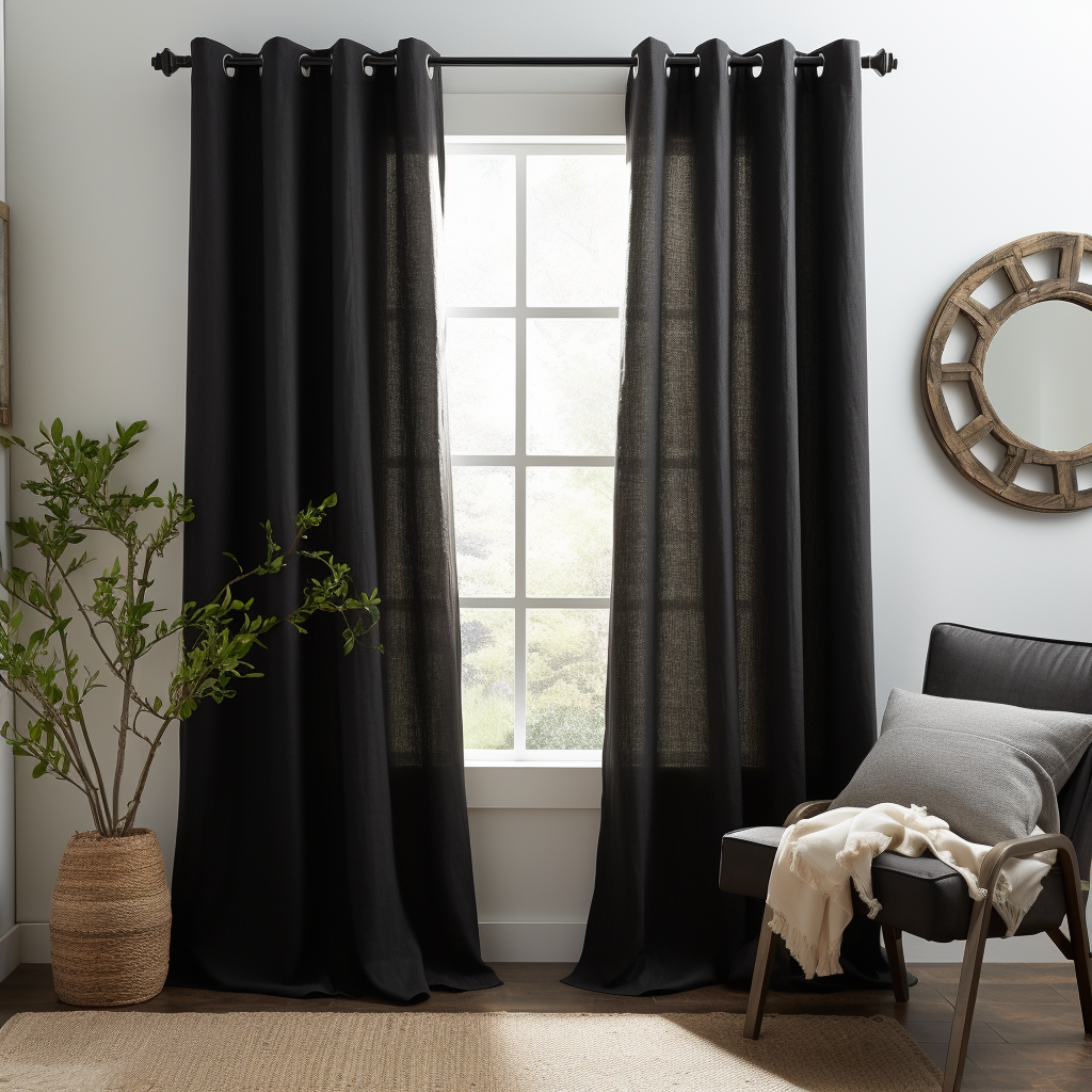 Eyelet Black Linen Curtain Panel - Eyelet Window Treatments - Natural 100% Linen Drapery