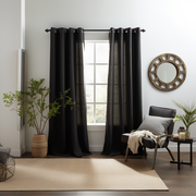 Eyelet Top Black Linen Curtain Panel - Eyelet Window Treatments - Natural 100% Linen Drapery