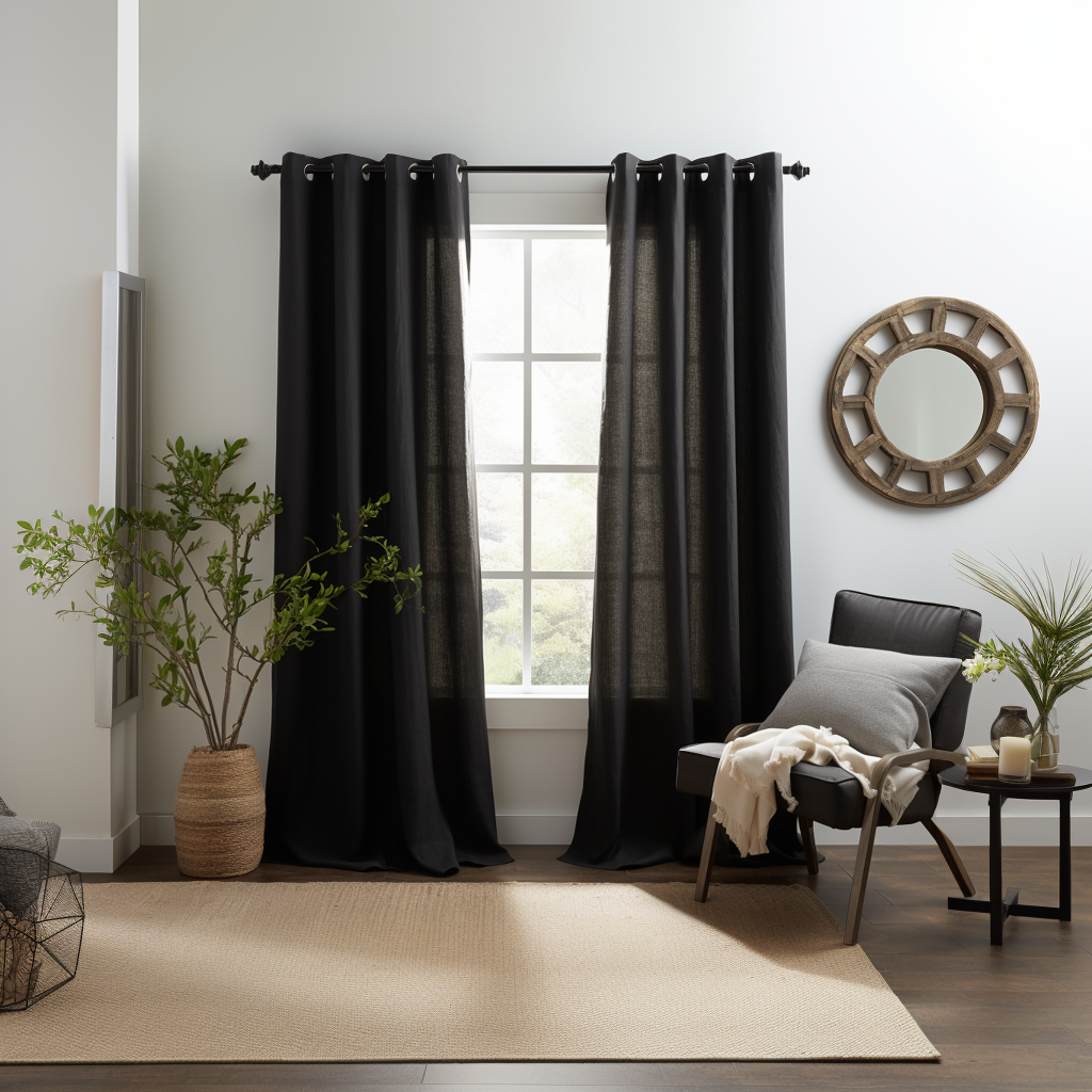 Eyelet Top Black Linen Curtain Panel - Eyelet Window Treatments - Natural 100% Linen Drapery