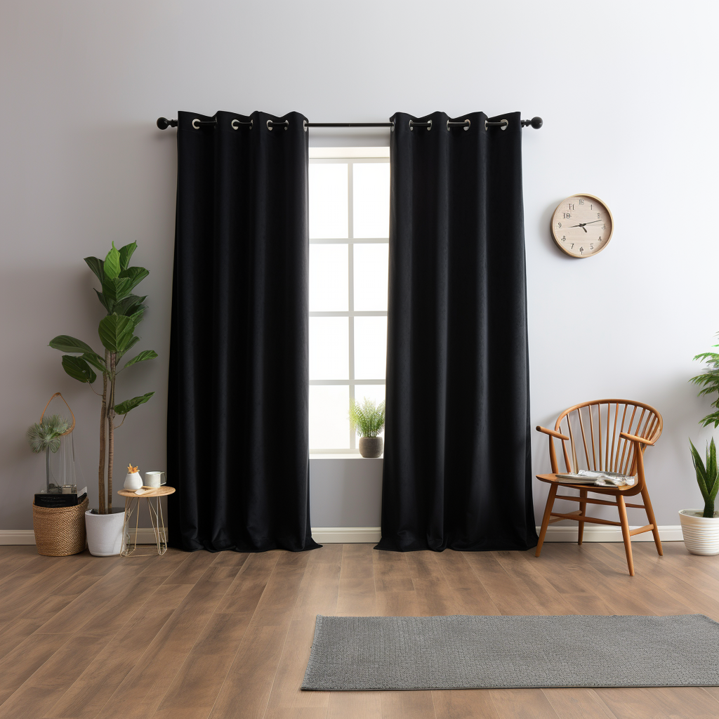 Eyelet Top Black Linen Curtain Panel with Blackout Lining - Eyelet Top Drapes