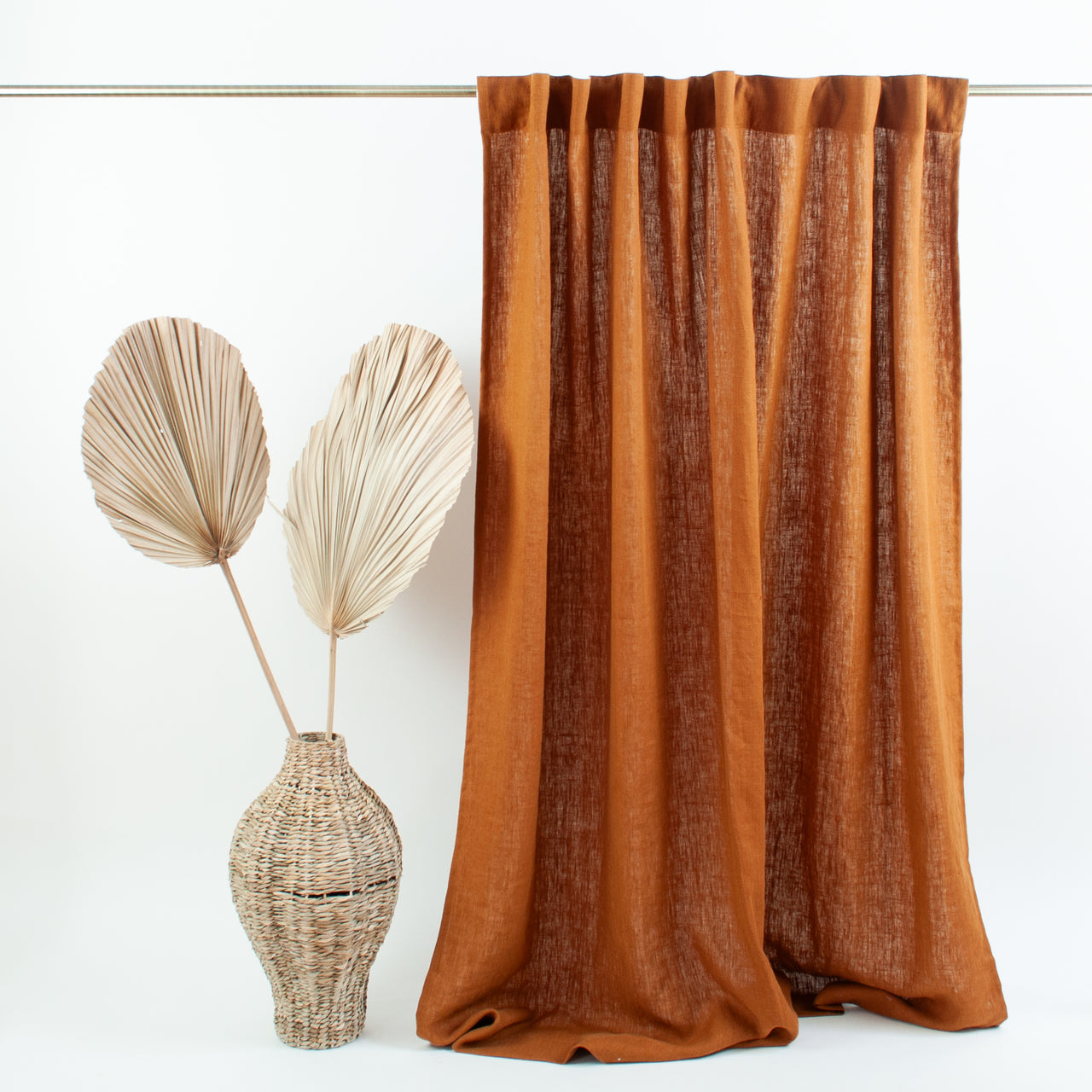 Heavy Natural Linen Curtain  - Custom Width and Length - Multiway 4 in 1 Hanging Tape