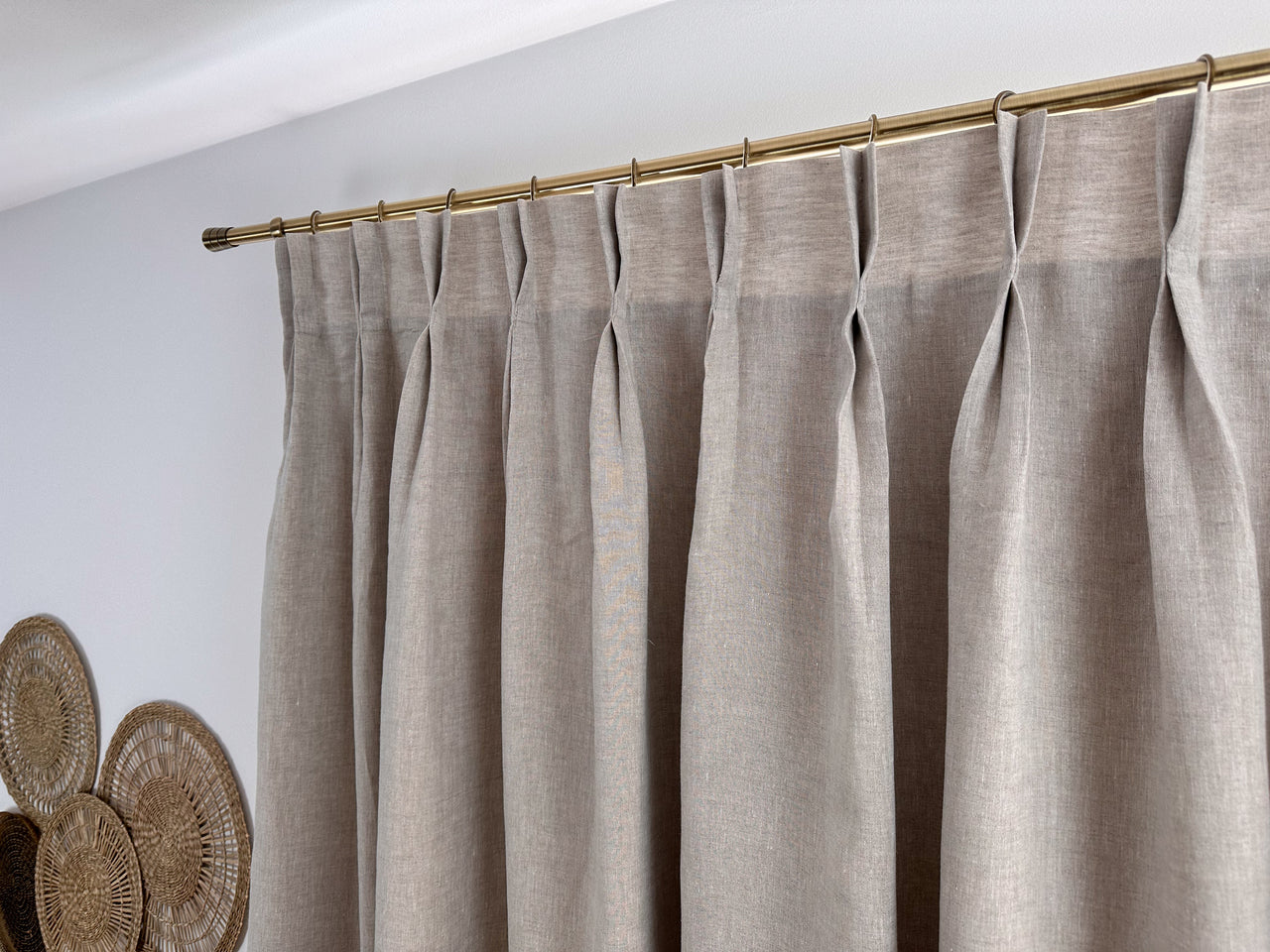 Double Pinch Pleat Linen Curtain Panel - Dutch Pleat for Rings and Hooks