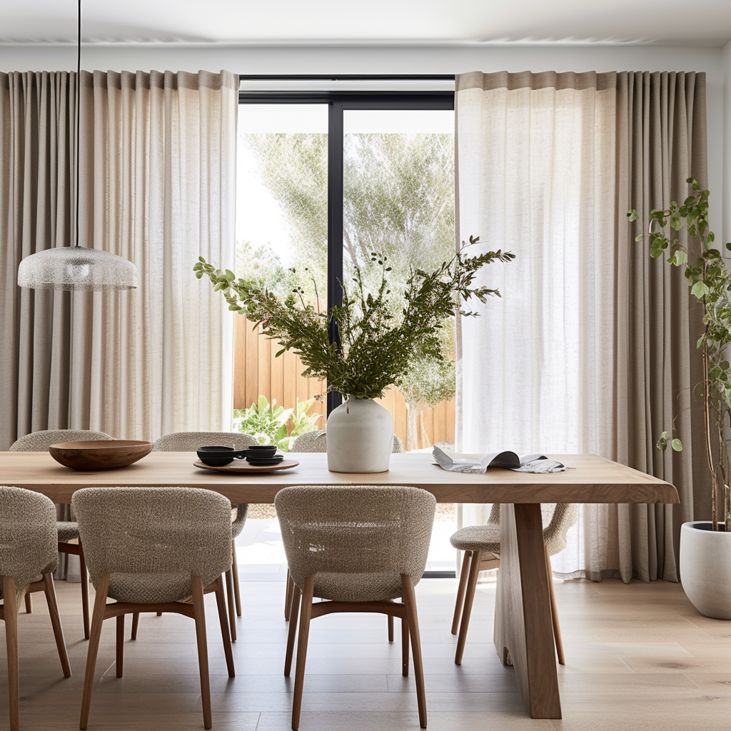 Linen Curtain for Dining Room with White Cotton Lining and Back Tabs - Privacy Linen Drapery Custom Width