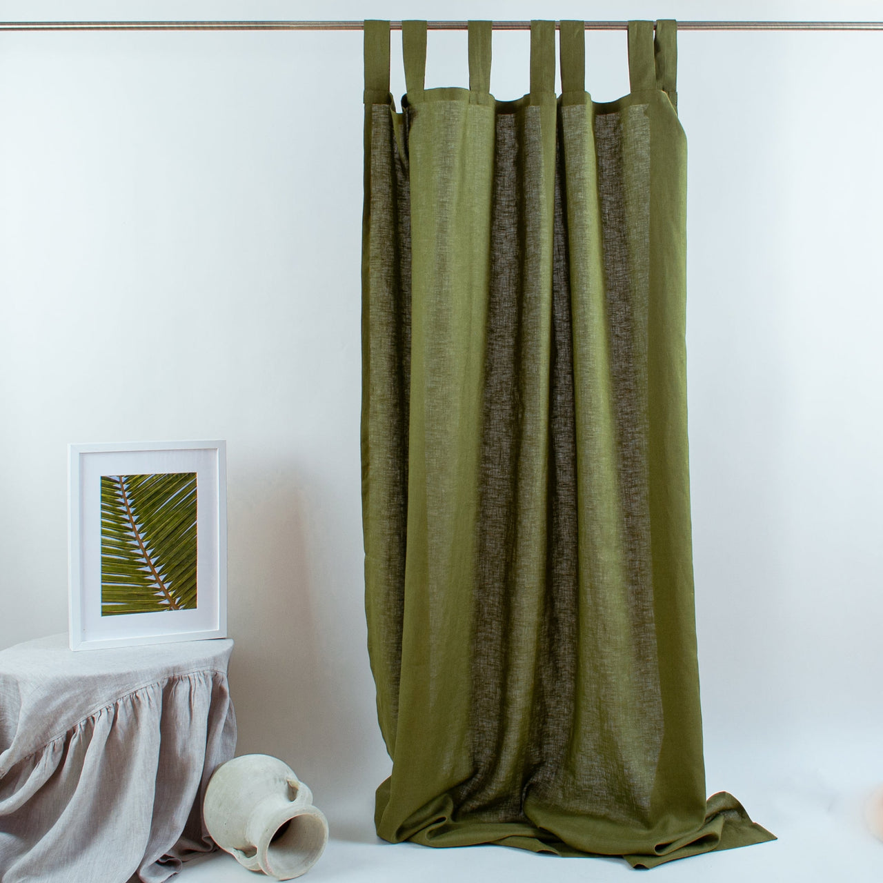 Moss Green Linen Curtain