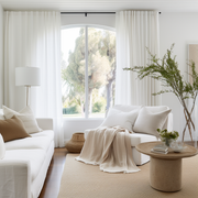 Linen Curtain for Dining Room with White Cotton Lining and Back Tabs - Privacy Linen Drapery Custom Width