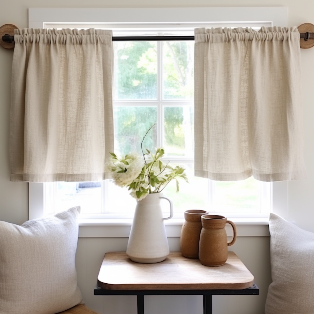 Natural Linen Cafe Curtains - Kitchen Linen Tier Curtains - Various Colours, Colour: Natural