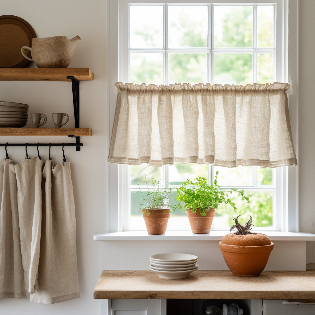Natural Linen Cafe Curtains - Kitchen Linen Valance - Various Colour, Colour: Natural