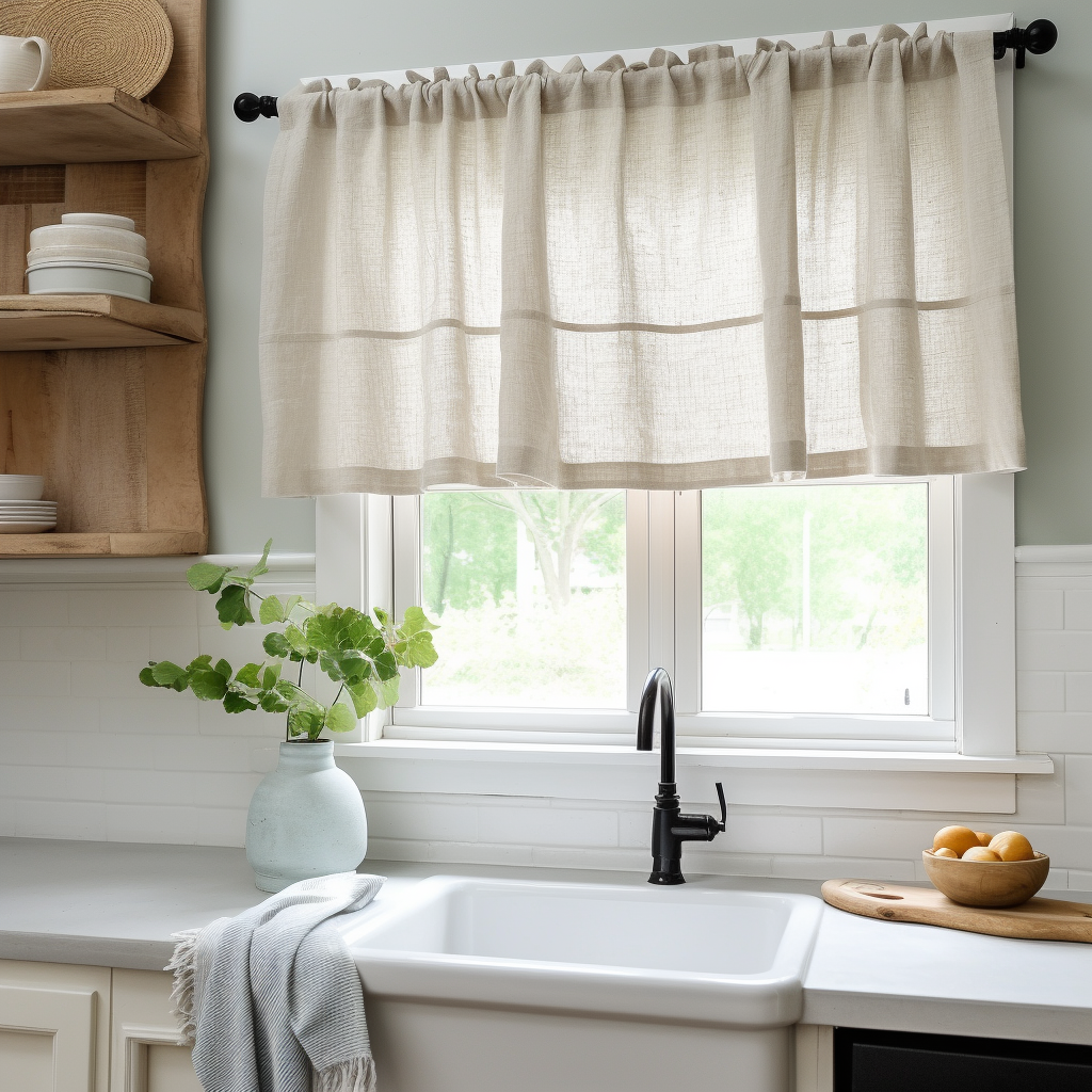 Natural Linen Cafe Curtains - Kitchen Linen Valance - Various Colours, Colour: Natural