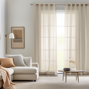 Natural Linen Eyelet Sheer Curtain - Unlined Sheer Curtain Panel - Custom Length and Width, Colour: Natural