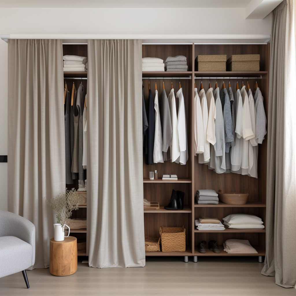 Natural Closet Curtain for Ceiling Track with Cotton or Blackout Lining - Natural Linen Fabric - Custom Width and Length - 25 Colours Available
