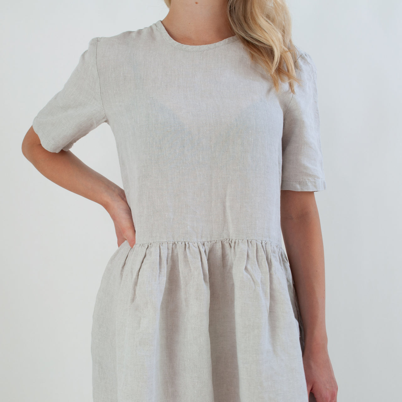 Linen Dress with Pockets in Natural Colour