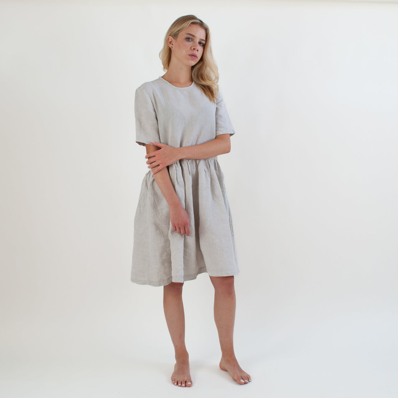 Linen Dress with Pockets in Natural Colour