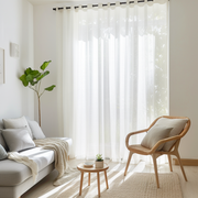 Off-White Linen Eyelet Sheer Curtain - Unlined Sheer Curtain Panel - Custom Length and Width, Colour: Off-White