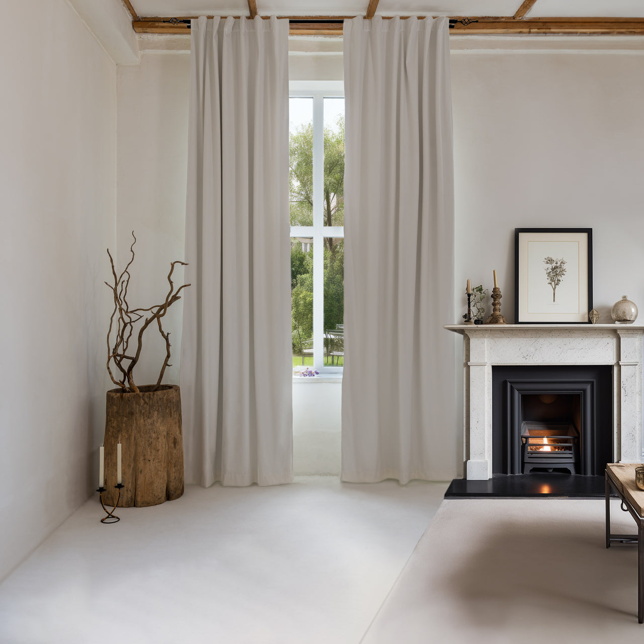 Off-White Velvet Blackout Back Tab Curtain