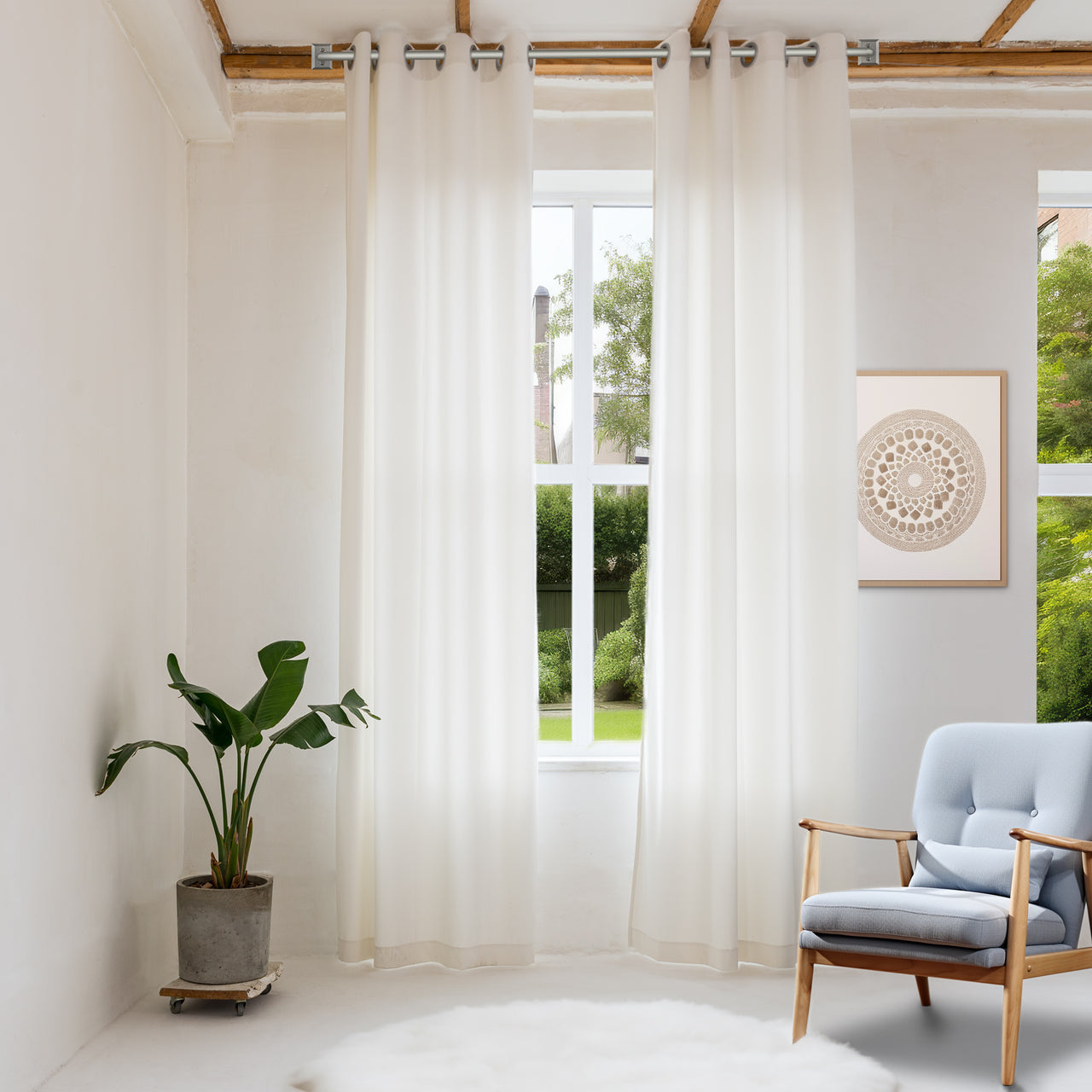 Off-White Velvet Eyelet Curtains