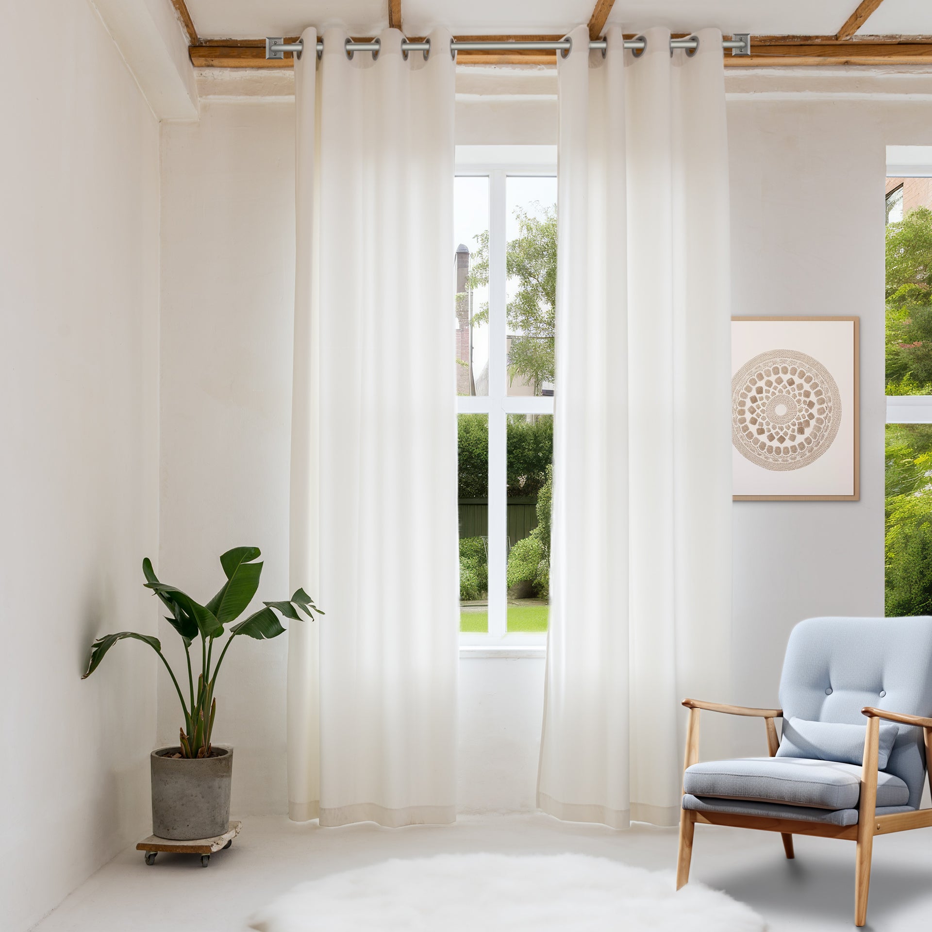 Off-White Velvet Eyelet Curtains