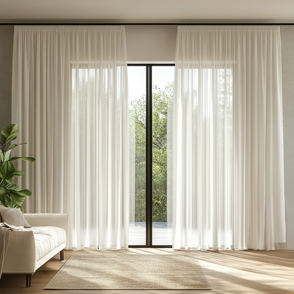 Pencil Pleat Sheer Off-White Linen Curtain