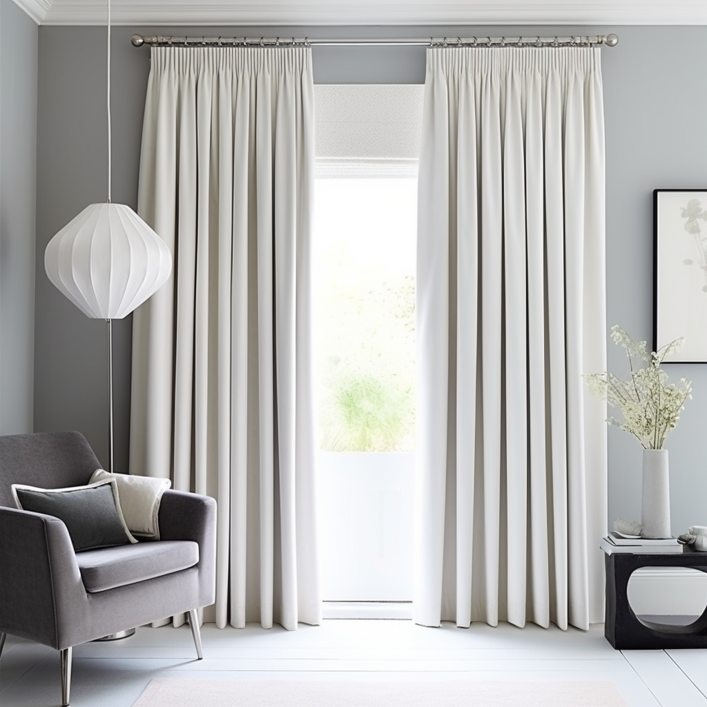 White Pencil Pleat Velvet Curtain, Heading: Pencil Pleat
