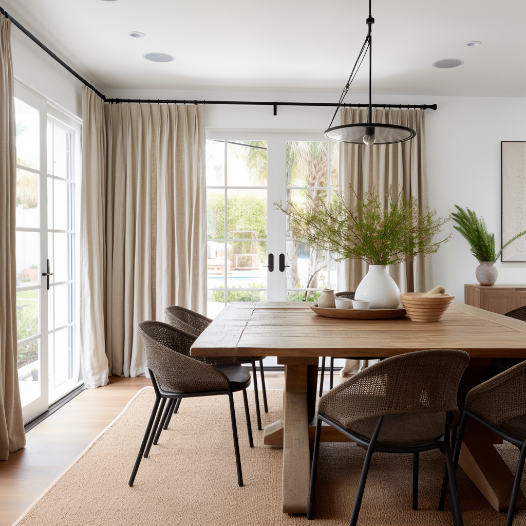 Euro Pleat Linen Curtain Panel with Blackout Lining for Dining Room - Dutch Pleat Heading for Rings and Hooks