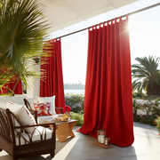 Red Outdoor Curtain - Weights Available - Different Headings and Custom Sizes - Perfect for Patio, Sun Porch, Pavillion, Pergola, Heading: Velcro Tabs Top