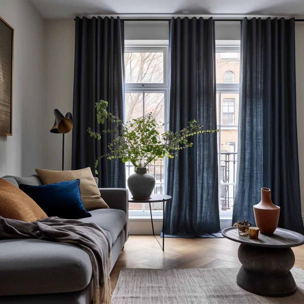 Royal Blue Linen Blackout Back Tab Curtain Panel - Custom Width and Length