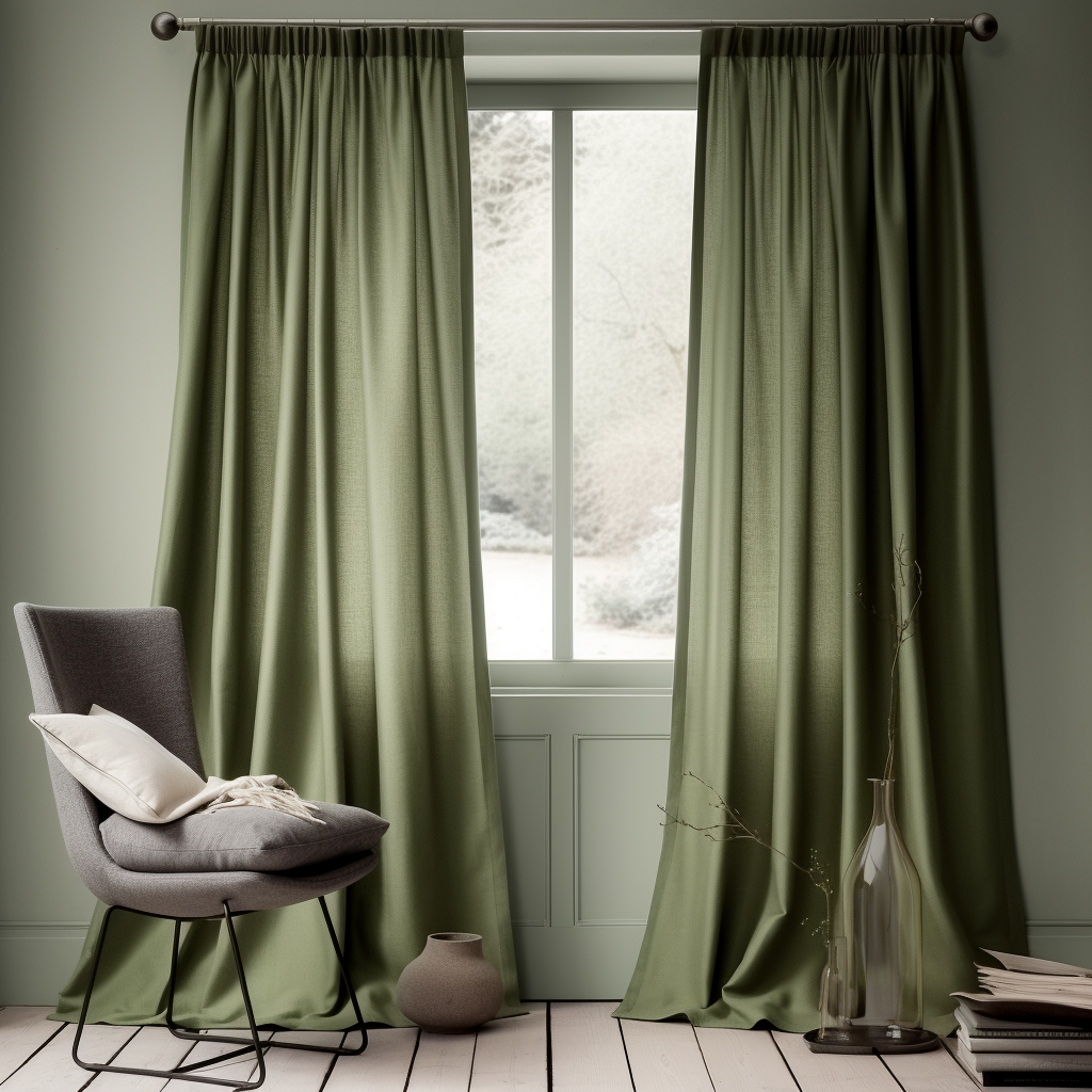 Sage Green Pencil Pleat Linen Curtain Panel - Heading for Rings and Hooks