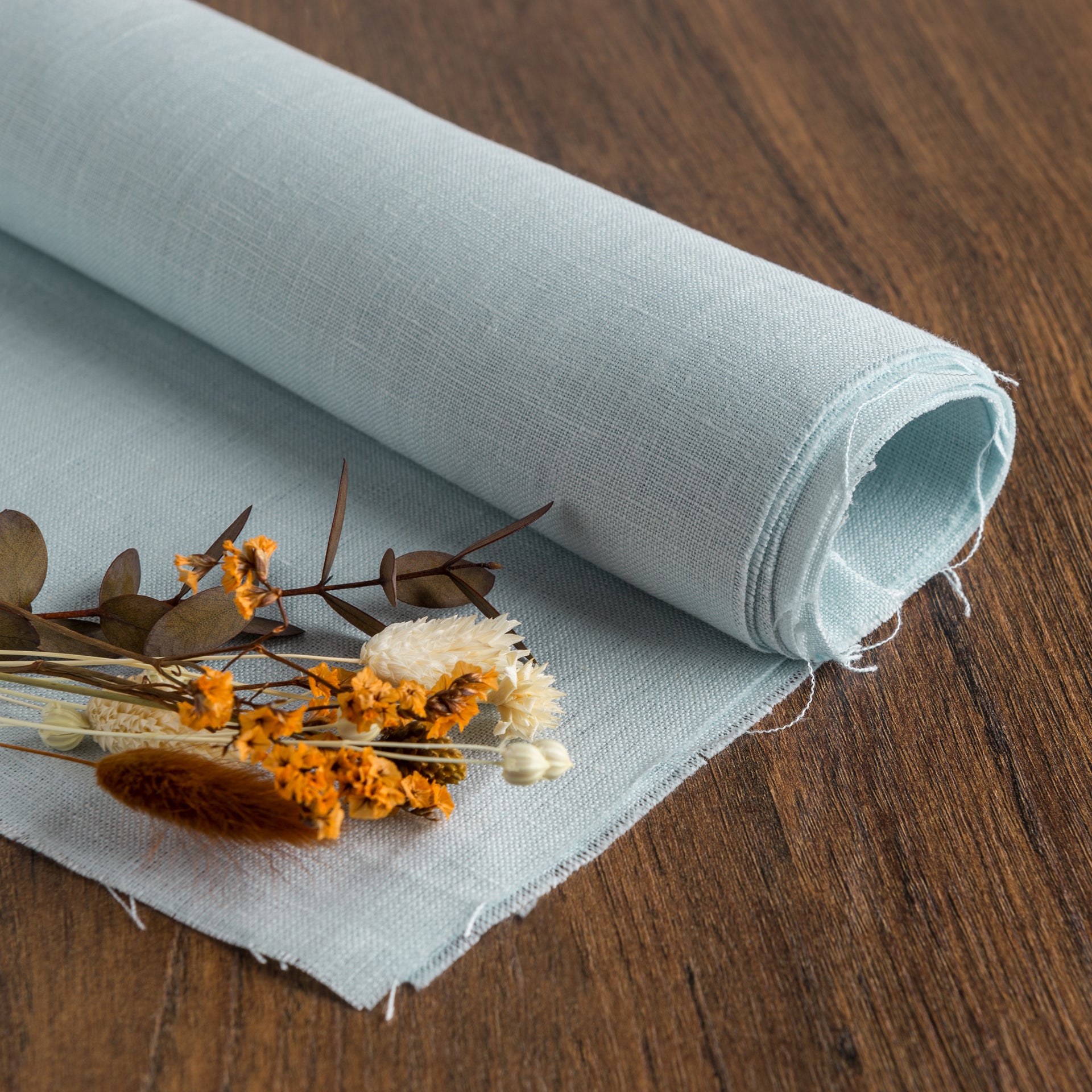 Sky Blue Linen Fabric by the Metre - 100% French Natural - Width 133 cm