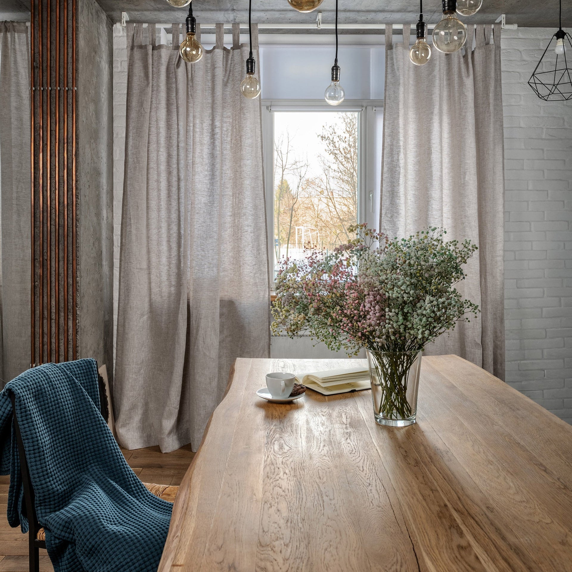 Linen Curtain Panel with Hanging Loops