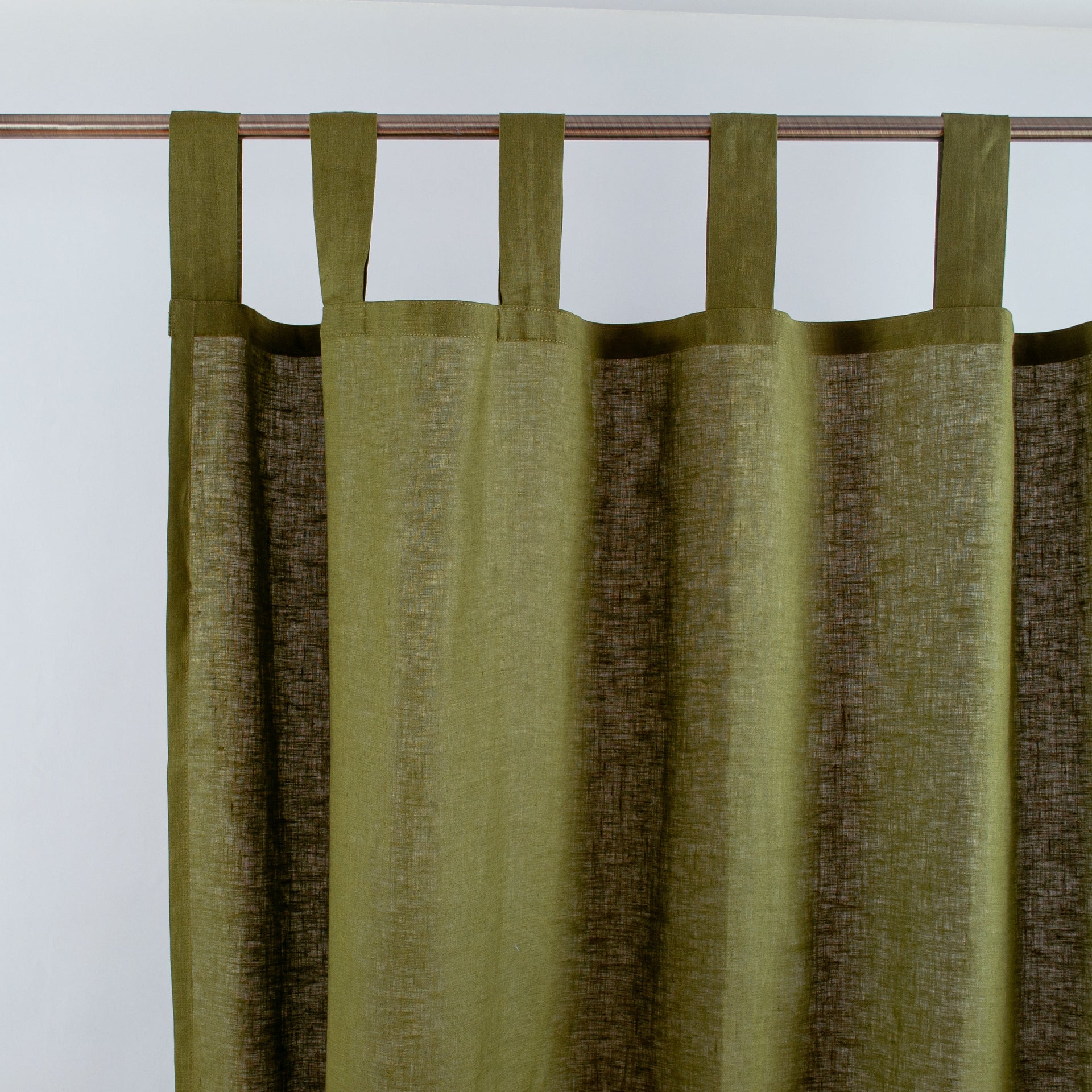 Hanging Loops Moss Green Linen Curtain