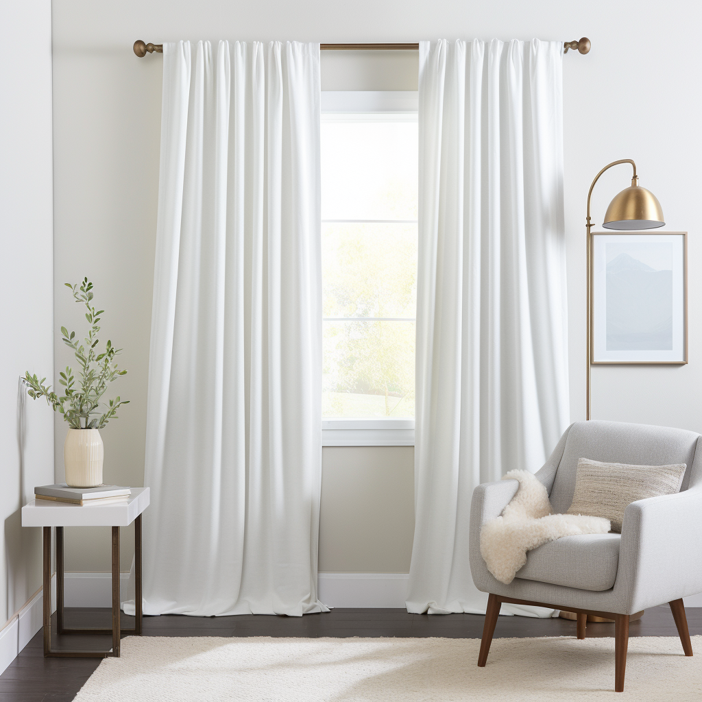 White Blackout Rod Pocket Linen Curtain Panel with White Blackout Lining - Custom Width, Custom Length, Colour: White