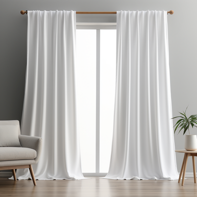 White Thermal Rod Pocket Linen Curtains - Blackout - Custom Width and Length