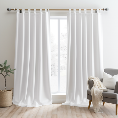 White Thermal Tab Top Linen Curtains - Blackout - Custom Width and Length