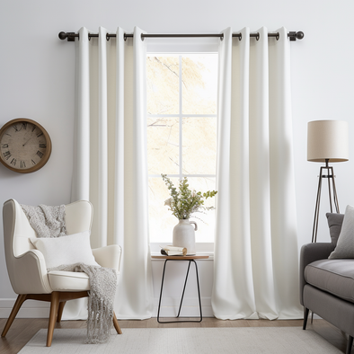 White Thermal Eyelet Linen Curtains - Blackout - Custom Width and Length