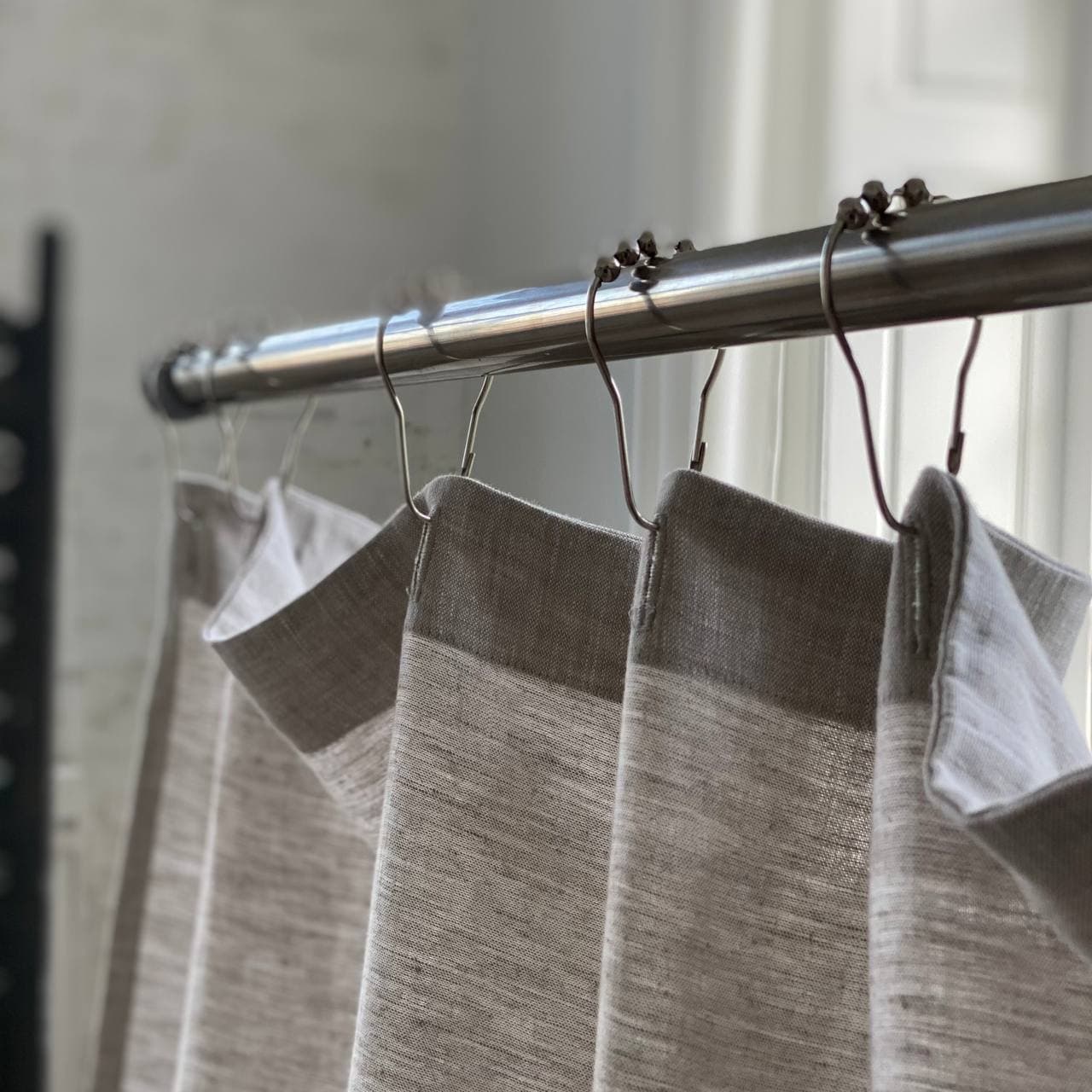 Waterproof Linen Shower Curtain – Simple Linen Bathroom Panel with Waterproof Lining – Custom Color: Gray, White, Black