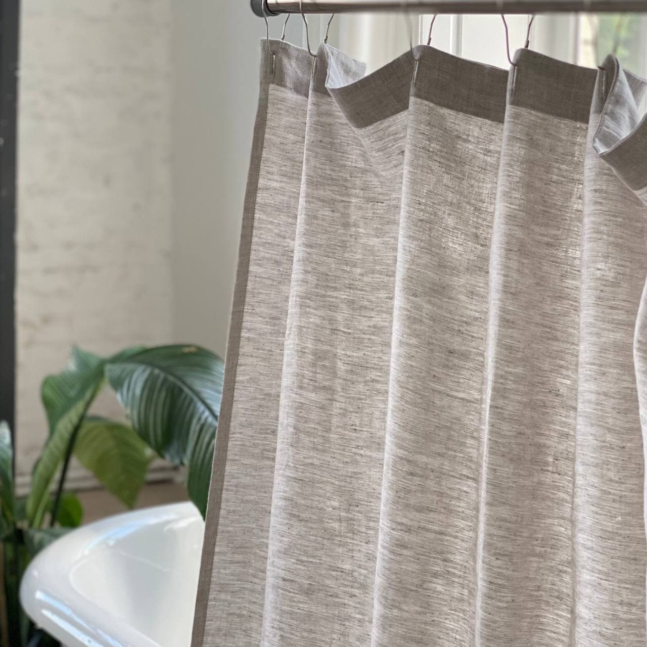 Waterproof Linen Shower Curtain – Simple Linen Bathroom Panel with Waterproof Lining – Custom Color: Gray, White, Black