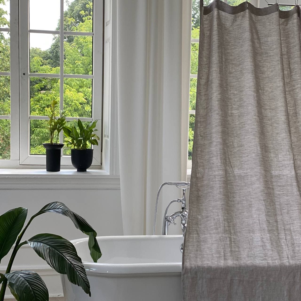 Waterproof Linen Shower Curtain – Simple Linen Bathroom Panel with Waterproof Lining – Custom Color: Gray, White, Black